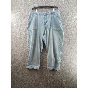 Lane Bryant Mid Rise Boyfriend Capri Striped Blue Denim Pants Size 14